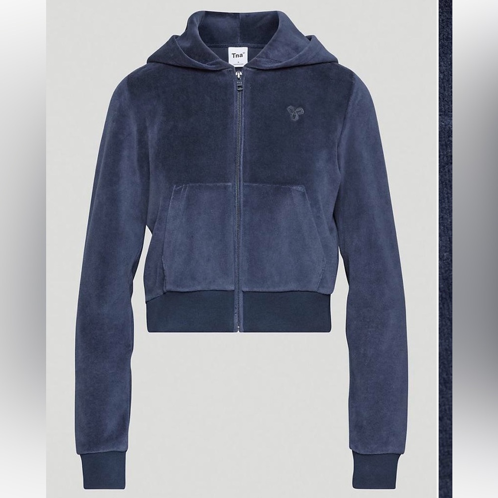Aritzia Velour Navy Hooded Zip-Up Jacket